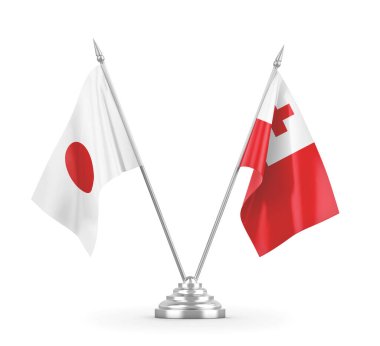 Tonga ve Japonya bayrakları beyaz 3D görüntüleme üzerinde izole edildi