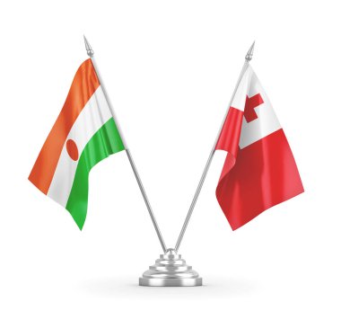 Tonga ve Nijer bayrakları beyaz 3D görüntüleme üzerinde izole edildi