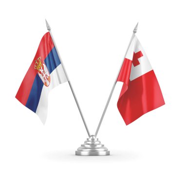 Tonga ve Sırbistan 'ın bayrakları beyaz 3D rendelemede izole edildi