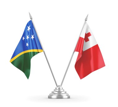 Tonga ve Solomon Adaları masa bayrakları beyaz 3D görüntüleme