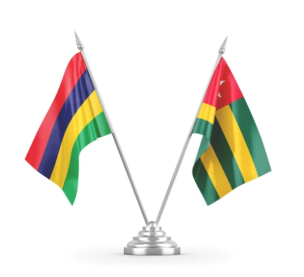 Togo and Mauritius table flags isolated on white 3D rendering — Stock Photo, Image