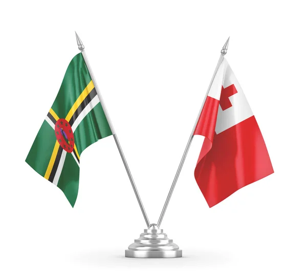 Tonga i Dominika table flagi izolowane na białym renderingu 3D — Zdjęcie stockowe