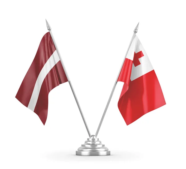 Tonga і Латвія настільні прапори ізольовані на білому 3D рендерингу — стокове фото