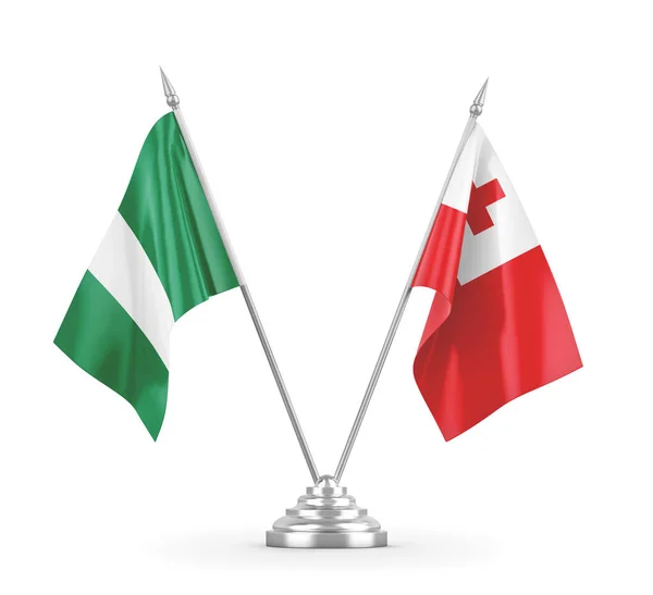 Tonga i Nigeria table flagi izolowane na białym renderingu 3D — Zdjęcie stockowe
