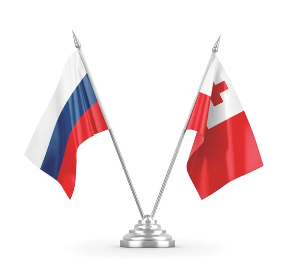 Tonga och Ryssland bordsflaggor isolerade på vit 3D-rendering — Stockfoto