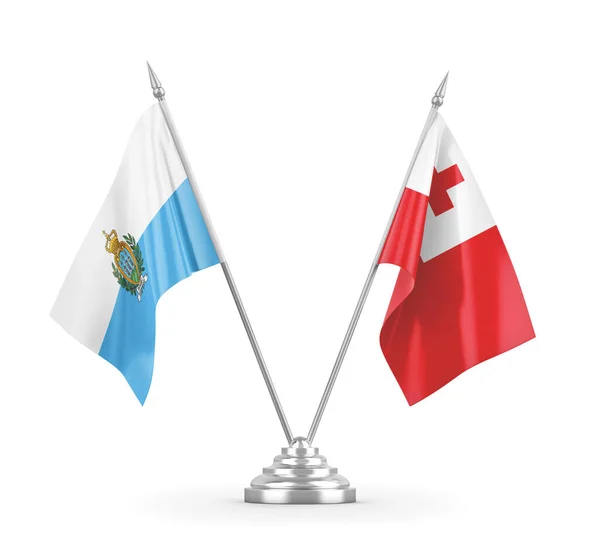 汤加和圣马力诺在白色3D渲染上隔离的可显示国旗 — 图库照片
