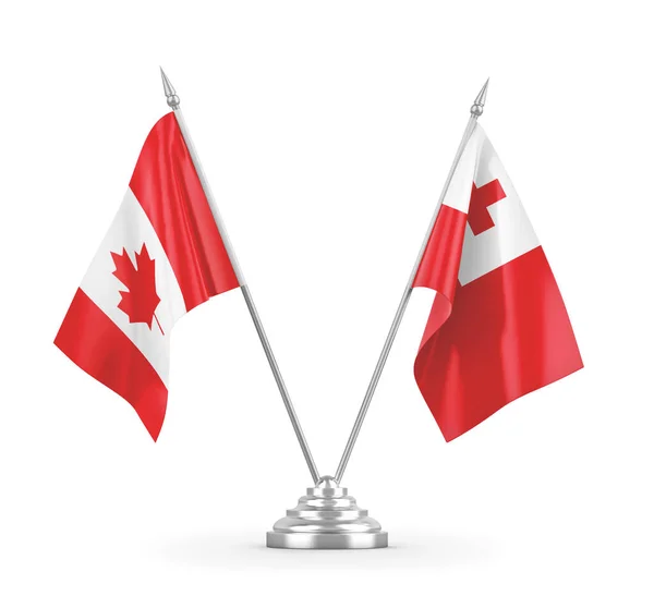 Tonga and Canada table flags isolated on white 3D rendering — Stock Photo, Image