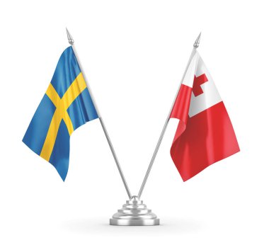 Tonga ve İsveç bayrakları beyaz 3D görüntüleme üzerinde izole edildi