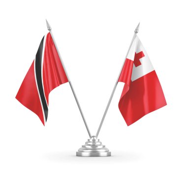 Tonga, Trinidad ve Tobago masa bayrakları beyaz 3D görüntüleme