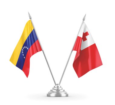 Tonga ve Venezuela masa bayrakları beyaz 3D görüntüleme üzerinde izole