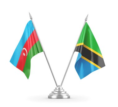 Tanzanya ve Azerbaycan masa bayrakları beyaz 3D görüntüleme