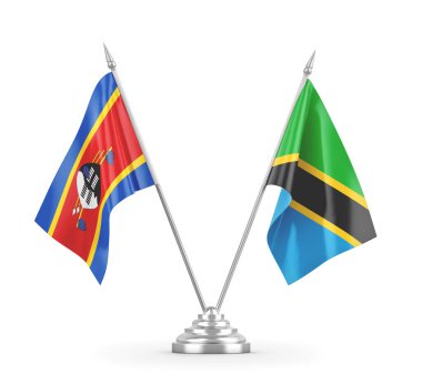 Tanzanya ve Eswatini Svaziland masa bayrakları beyaz 3D görüntüleme