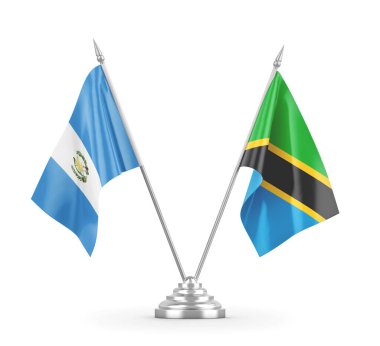 Tanzanya ve Guatemala masa bayrakları beyaz 3D görüntüleme üzerinde izole