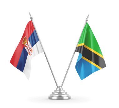 Tanzanya ve Sırbistan bayrakları beyaz 3D rendelemede izole edildi