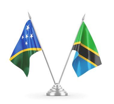 Tanzanya ve Solomon Adaları masa bayrakları beyaz 3D görüntüleme