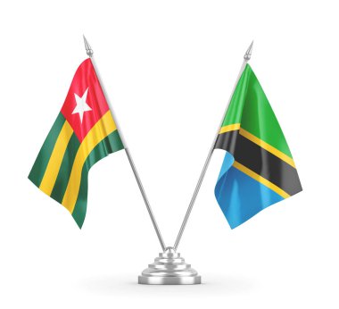 Tanzanya ve Togo masa bayrakları beyaz 3D görüntüleme üzerinde izole