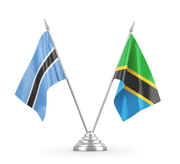 탄자니아와 보츠와 나 테이블 플래그는 흰 3D 렌더링에 분리되었다 — 스톡 사진