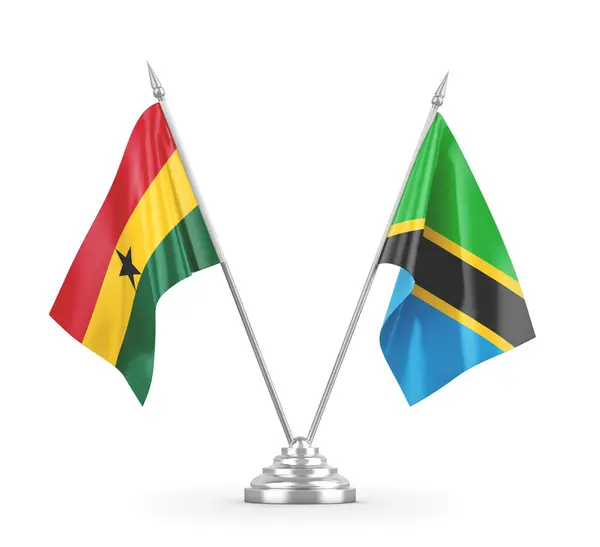 Banderas de mesa Tanzania y Ghana aisladas en renderizado 3D blanco — Foto de Stock