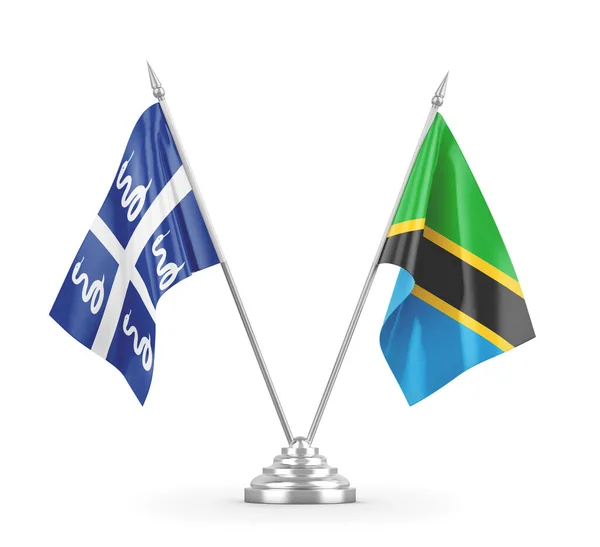 Banderas de mesa de serpiente Tanzania y Martinica aisladas en renderizado 3D blanco — Foto de Stock