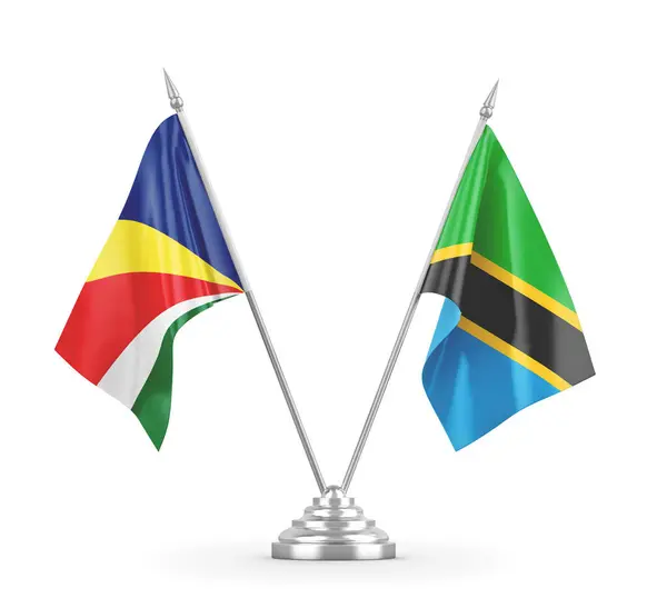 Tanzanie a Seychely tabulky vlajky izolované na bílém 3D vykreslování — Stock fotografie