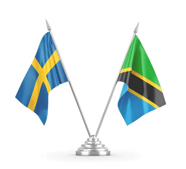 Табличные флаги Танзании и Швеции изолированы на белом 3D рендеринге — стоковое фото