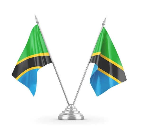 Флаги таблиц Танзании, изолированные на белом 3D рендеринге — стоковое фото