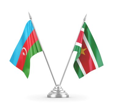 Surinam ve Azerbaycan masa bayrakları beyaz 3D görüntüleme
