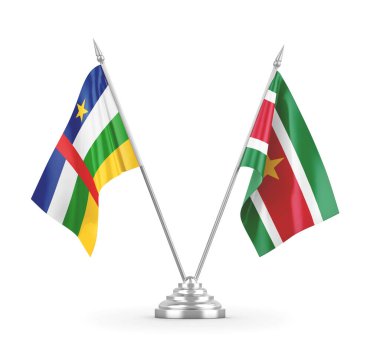 Surinam ve Orta Afrika Cumhuriyeti bayrakları beyaz 3D görüntüleme üzerinde izole