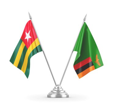 Zambiya ve Togo masa bayrakları beyaz 3B görüntüleme üzerinde izole edildi