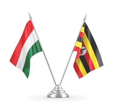 Uganda ve Macaristan bayrakları beyaz 3D görüntüleme üzerinde izole edildi