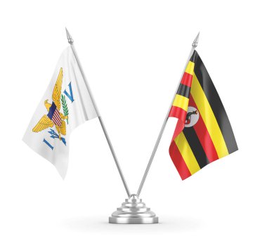 Uganda ve Virgin Adaları Amerika Birleşik Devletleri bayrakları beyaz üzerine izole edildi