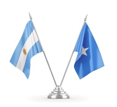 Somali ve Arjantin masa bayrakları beyaz 3D görüntüleme