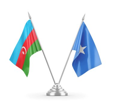 Somali ve Azerbaycan masa bayrakları beyaz 3D görüntüleme