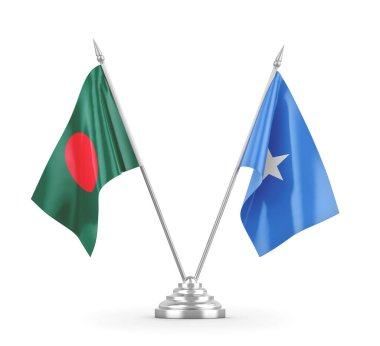 Somali ve Bangladeş masa bayrakları beyaz 3D görüntüleme üzerinde izole