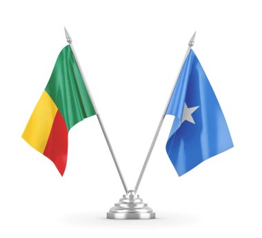 Somali ve Benin masa bayrakları beyaz 3D görüntüleme üzerinde izole