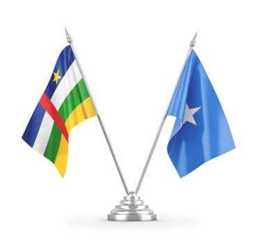 Somali ve Orta Afrika Cumhuriyeti bayrakları beyaz 3D görüntüleme üzerinde izole edildi