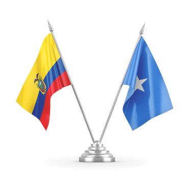 Somali ve Ekvador masa bayrakları beyaz 3D görüntüleme üzerinde izole
