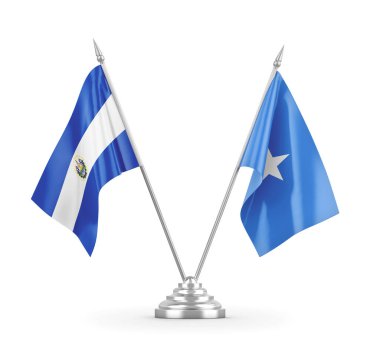 Somali ve El Salvador masa bayrakları beyaz 3D görüntüleme
