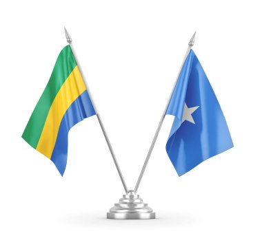 Somali ve Gabon masa bayrakları beyaz 3D görüntüleme üzerinde izole