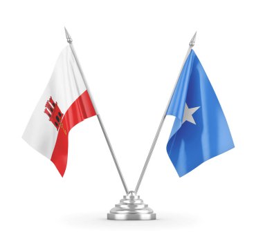 Somali ve Cebelitarık masa bayrakları beyaz 3D görüntüleme