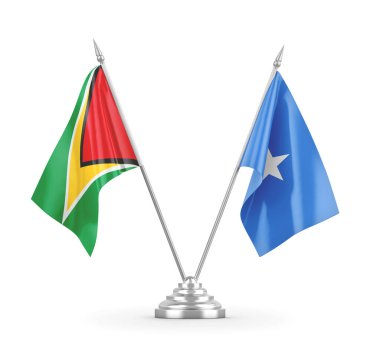 Somali ve Guyana masa bayrakları beyaz 3D görüntüleme üzerinde izole