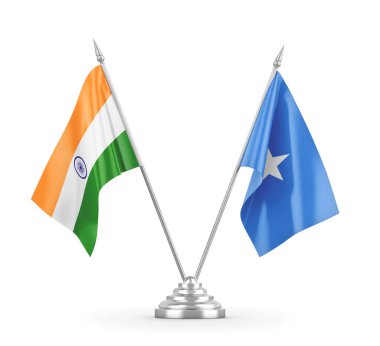 Somali ve Hindistan masa bayrakları beyaz 3D görüntüleme üzerinde izole