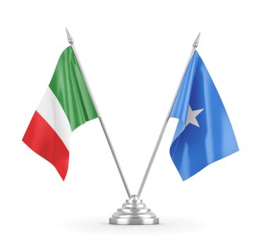 Somali ve İtalya bayrakları beyaz 3D görüntüleme üzerinde izole edildi