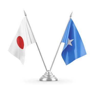 Somali ve Japonya bayrakları beyaz 3D görüntüleme üzerinde izole edildi