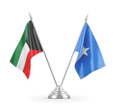 Somali ve Kuveyt masa bayrakları beyaz 3D görüntüleme üzerinde izole