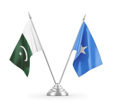 Somali ve Pakistan masa bayrakları beyaz 3D görüntüleme üzerinde izole