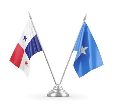 Somali ve Panama masa bayrakları beyaz 3D görüntüleme üzerinde izole