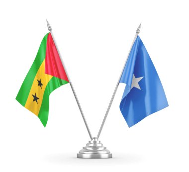 Somali ve Sao Tome ve Principe masa bayrakları beyaz 3D görüntüleme