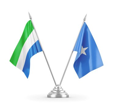 Somali ve Sierra Leone masa bayrakları beyaz 3D görüntüleme