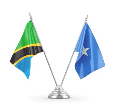 Somali ve Tanzanya masa bayrakları beyaz 3D görüntüleme üzerinde izole